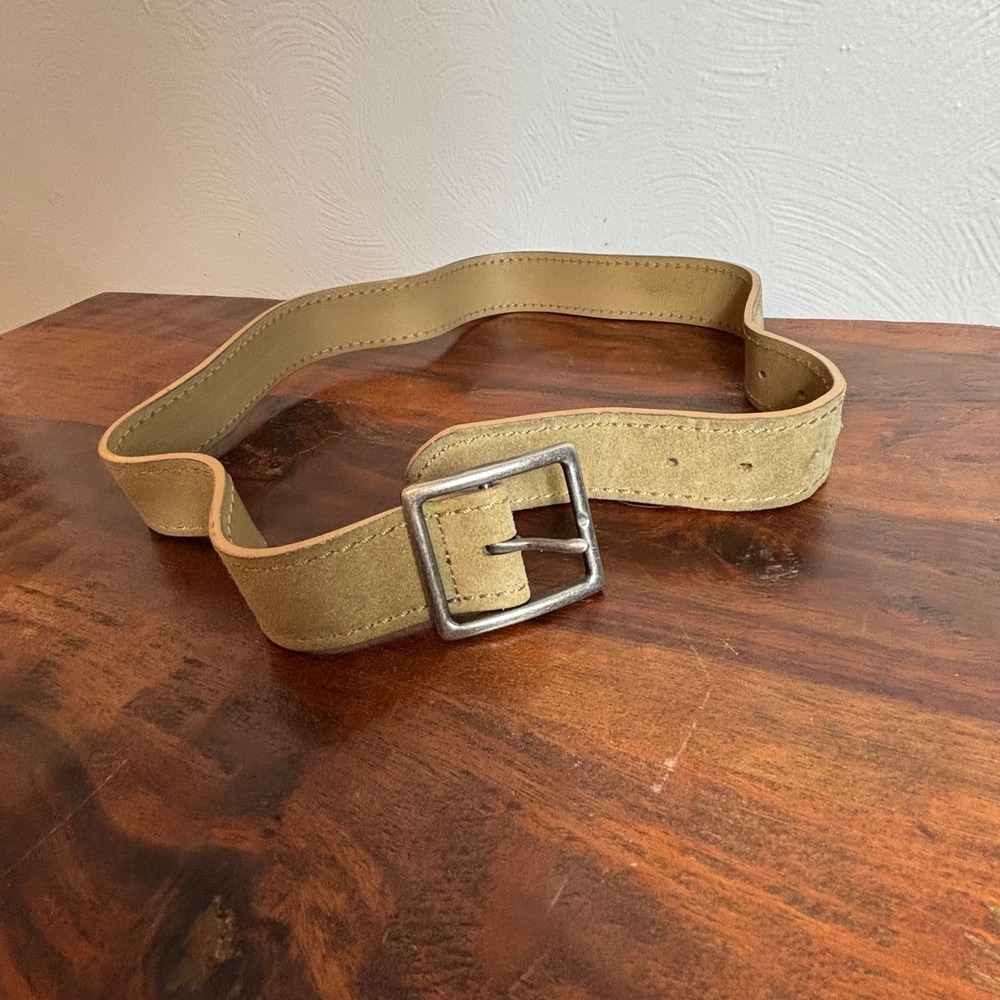Banana Republic Mens Size 30 Olive Tan Suede Cow Leather Belt Silver Buckle